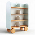 Wooden rolling bookshelf with four shelves and sturdy wheels in light blue 80 x 40 x 100cm