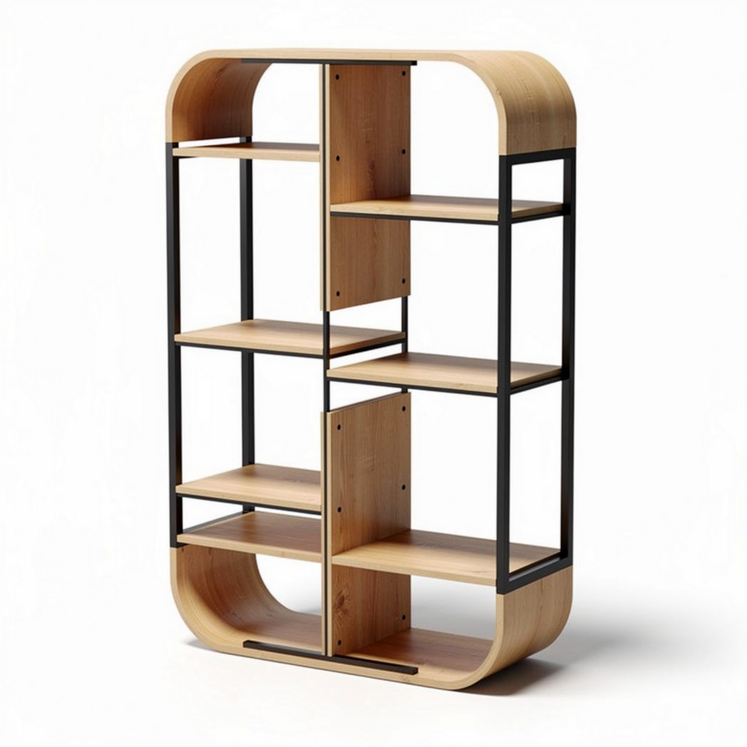 Modern wooden bookshelf with open storage design in natural color 90 x 40 x 160cm
