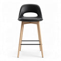 Black plastic bar stool with wooden legs and modern design 45 x 45 x 100cm