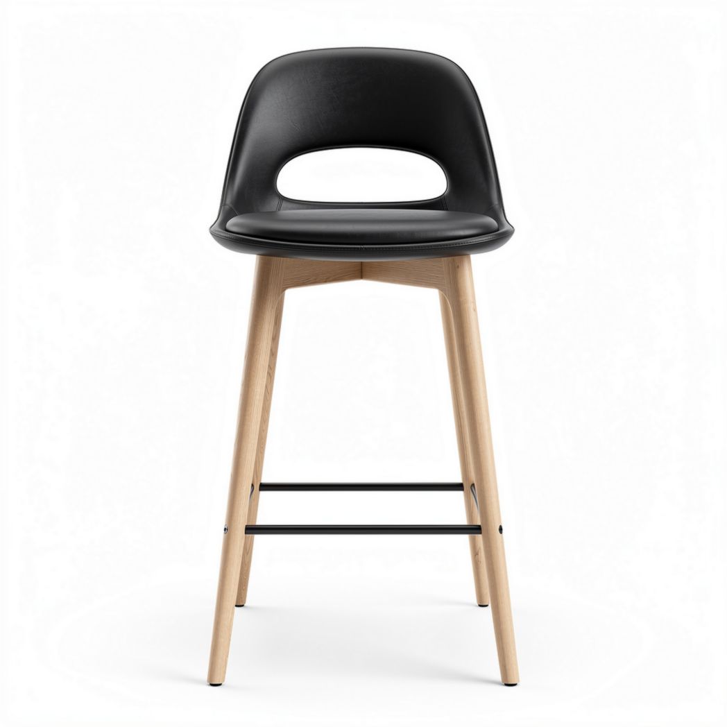 Black plastic bar stool with wooden legs and modern design 45 x 45 x 100cm