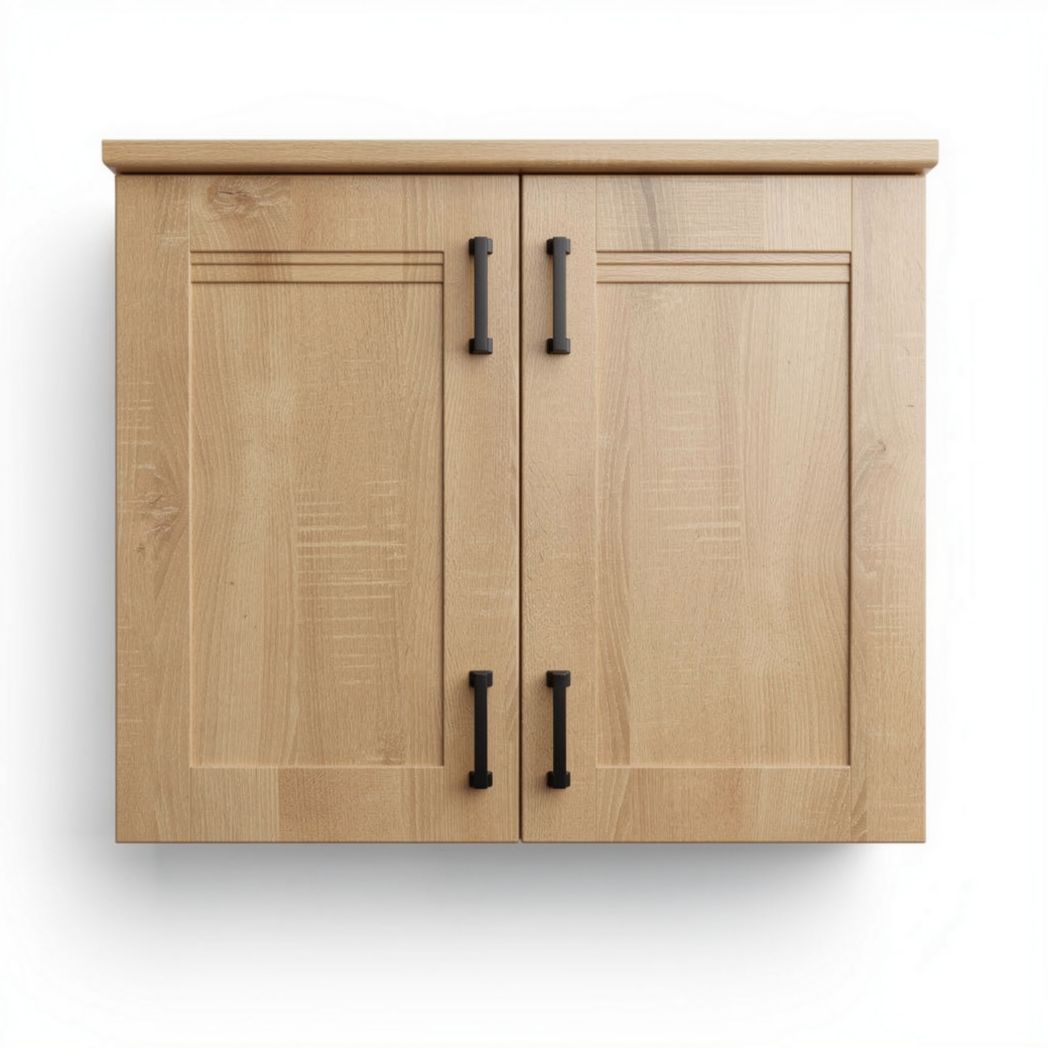 Wooden wall cabinet with double doors and metal handles 80 x 50 x 30cm