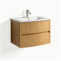 Wall-mounted bathroom vanity in natural wood finish with ceramic sink 80 x 45 x 40cm
