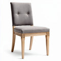Grey upholstered dining chair with wooden legs and button detailing 45 x 45 x 90cm