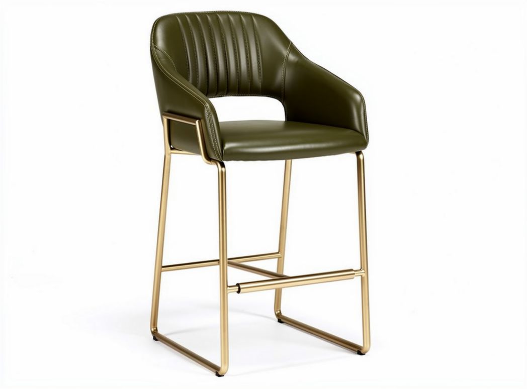 Green faux leather bar stool with gold metal frame 45 x 50 x 100cm