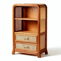 Rattan and wood bookshelf with two drawers and open shelving 75 x 40 x 120cm