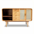 Wooden sideboard with doors and drawers in natural finish 90 x 40 x 75cm