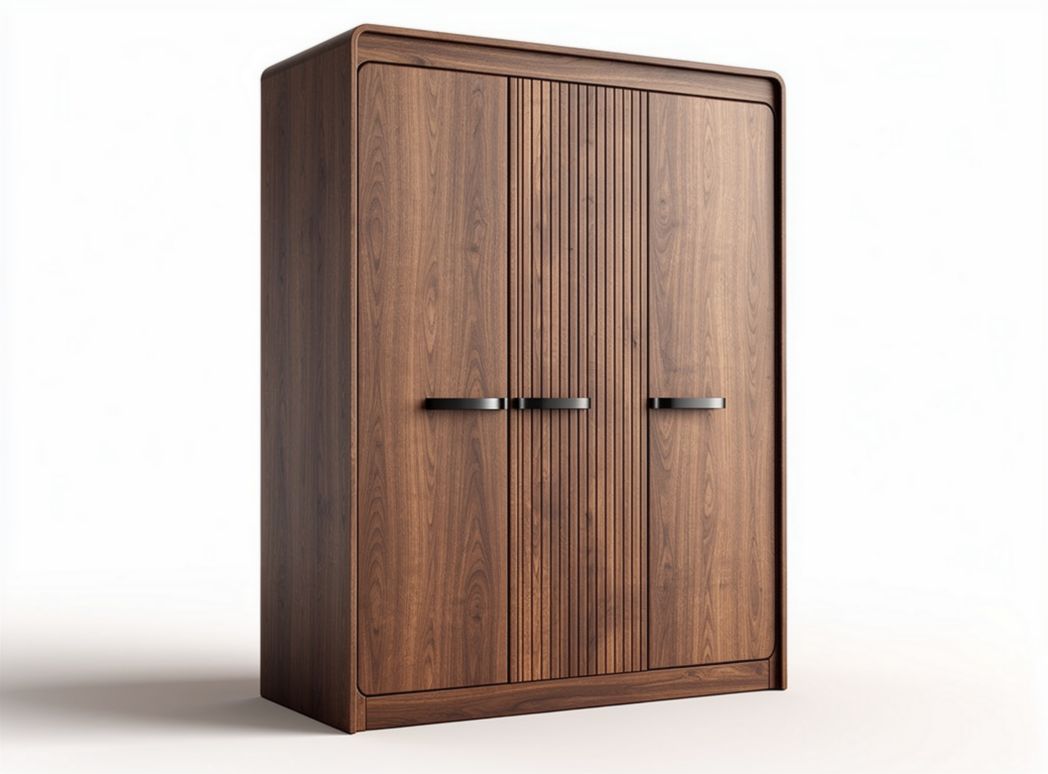 Wooden wardrobe with three doors featuring vertical grooves 180 x 120 x 45cm