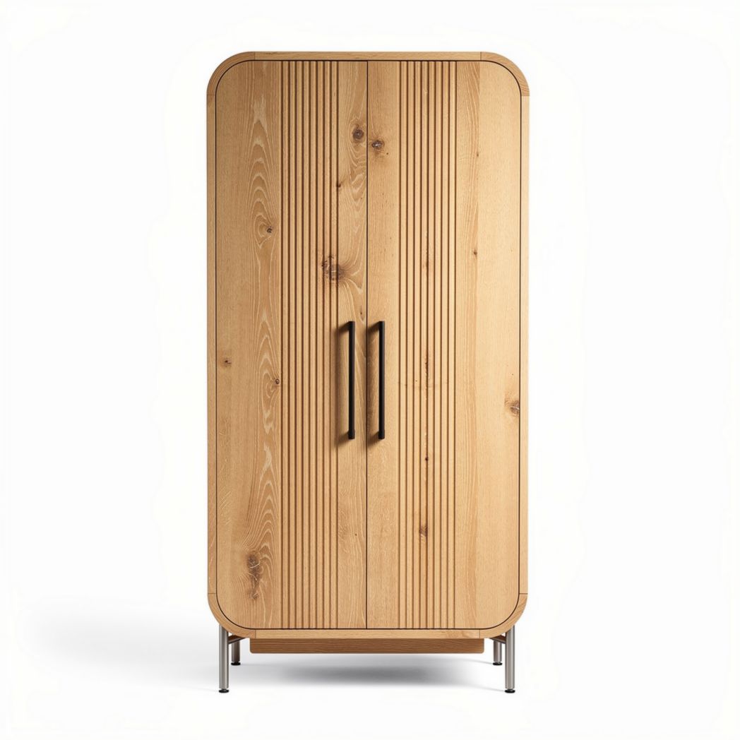 Wooden storage cabinet with natural finish and sleek design 80 x 45 x 180cm