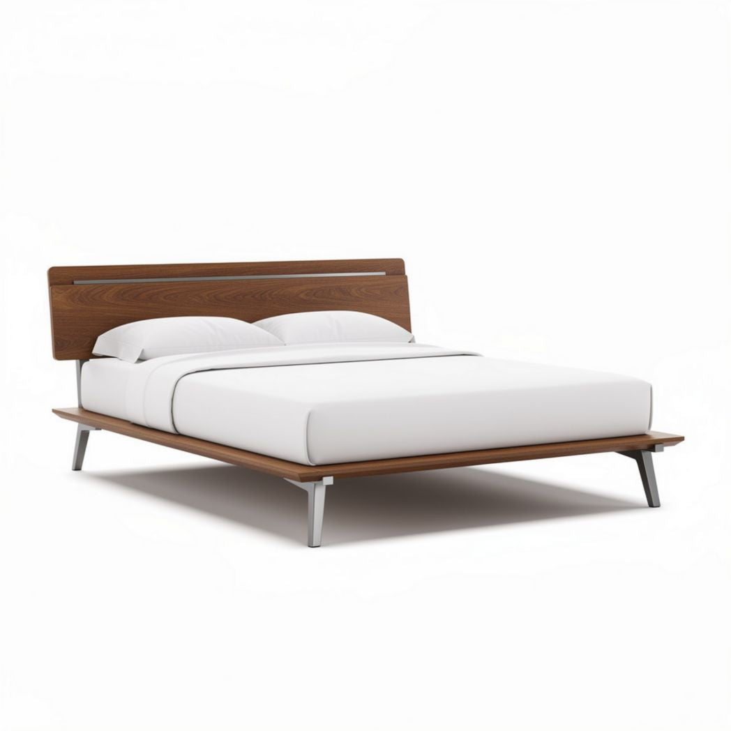 Wooden platform bed frame with metal legs for queen mattress 80 x 60 inches