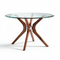 Glass top dining table with wooden base in contemporary design 90 x 90 x 75cm