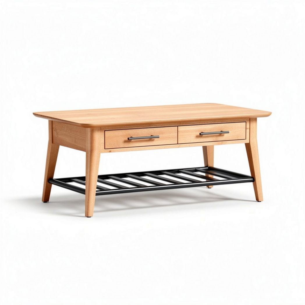 Wooden coffee table with two drawers and open shelf 120 x 60 x 45cm