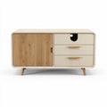 Bamboo and MDF sideboard cabinet with two drawers and sliding door 120 x 60 x 50cm