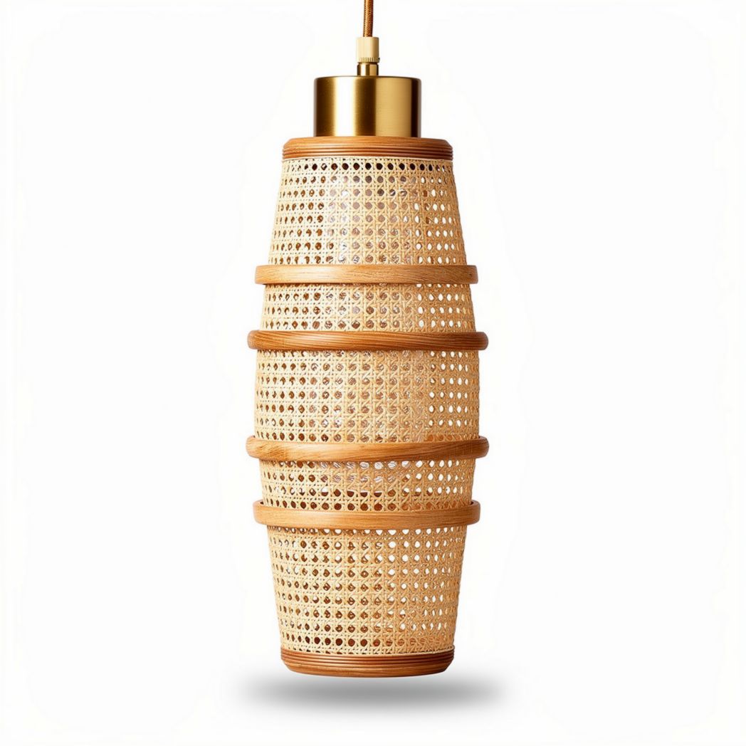 Rattan pendant light fixture with natural finish dimensions 20 x 20 x 45cm